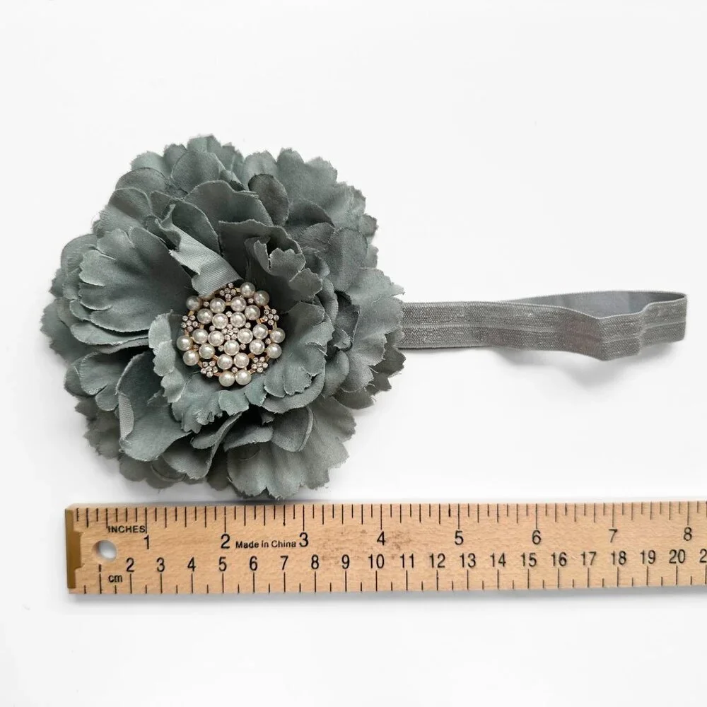 NWT Pretty Vintage Inspired Girls Headband Hair Floral Beaded Stone Grey OS